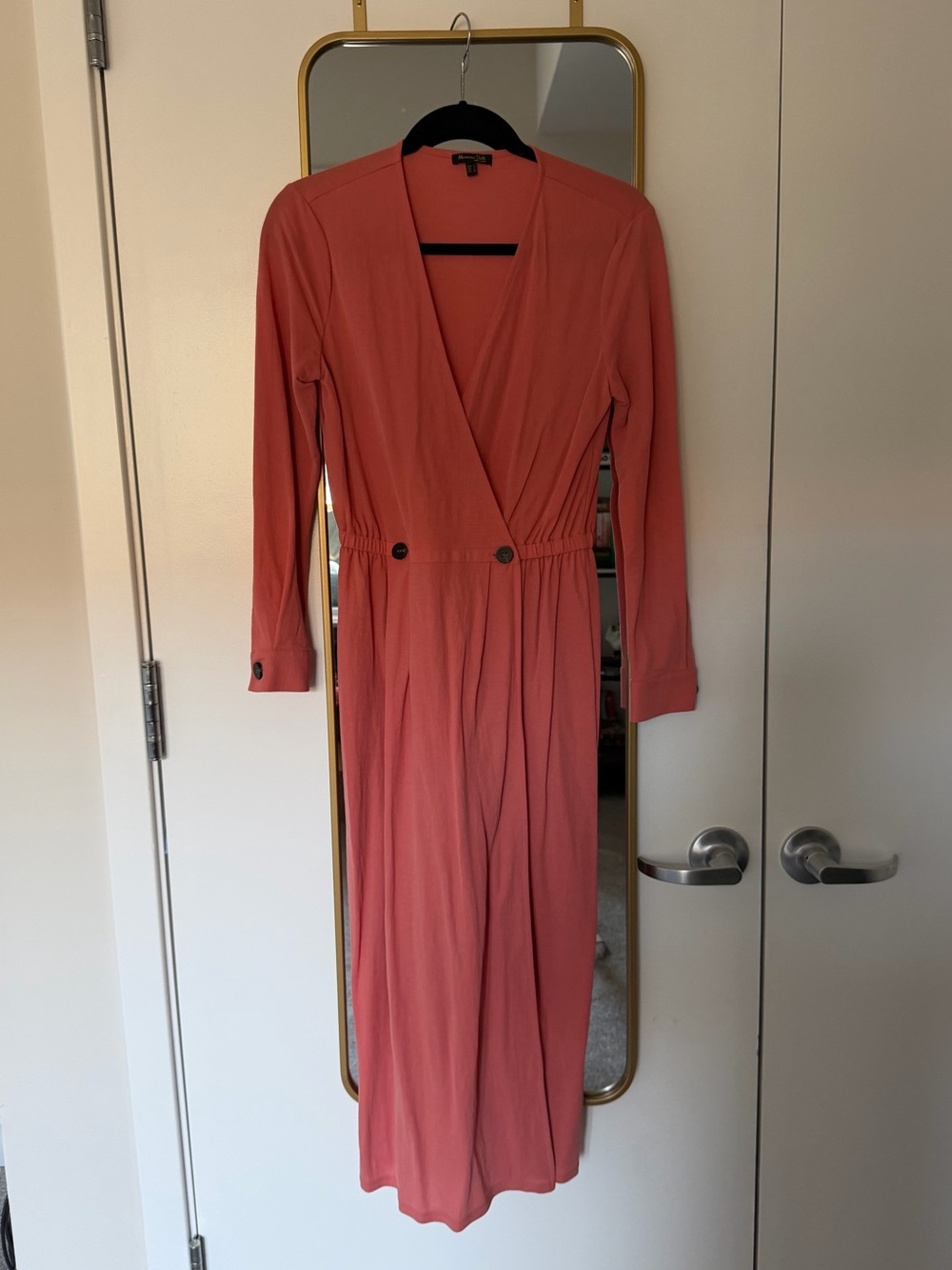 Massimo Dutti Coral Wrap-Style Long Sleeve Dress